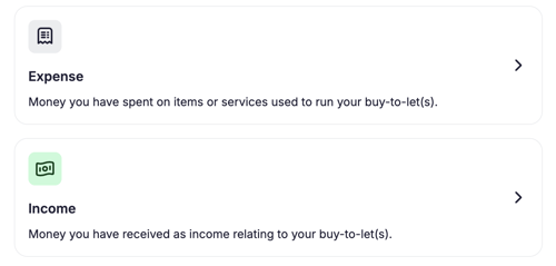 Expense or income screenshot
